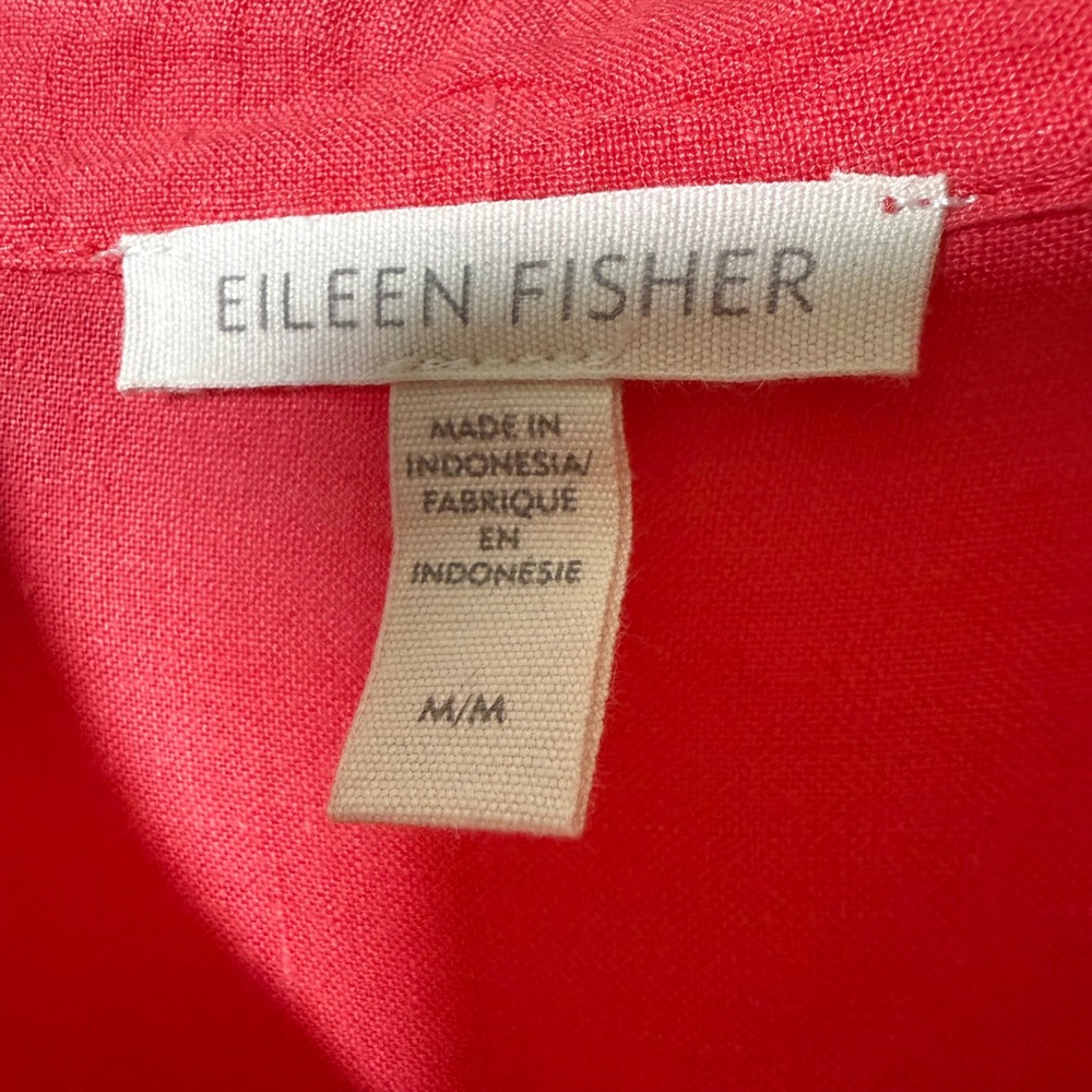 Eileen Fisher Womens Medium Coral Red Linen Button Down Long Sleeve Shirt Tunic - Picture 5 of 16